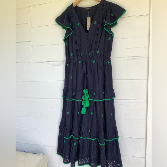 J crew new navy green Pom Pom tiered midi dress cotton eyelet size 6 - Picture 7 of 8